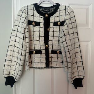 Express Plaid Novelty Button Sweater Jacket (sz M)